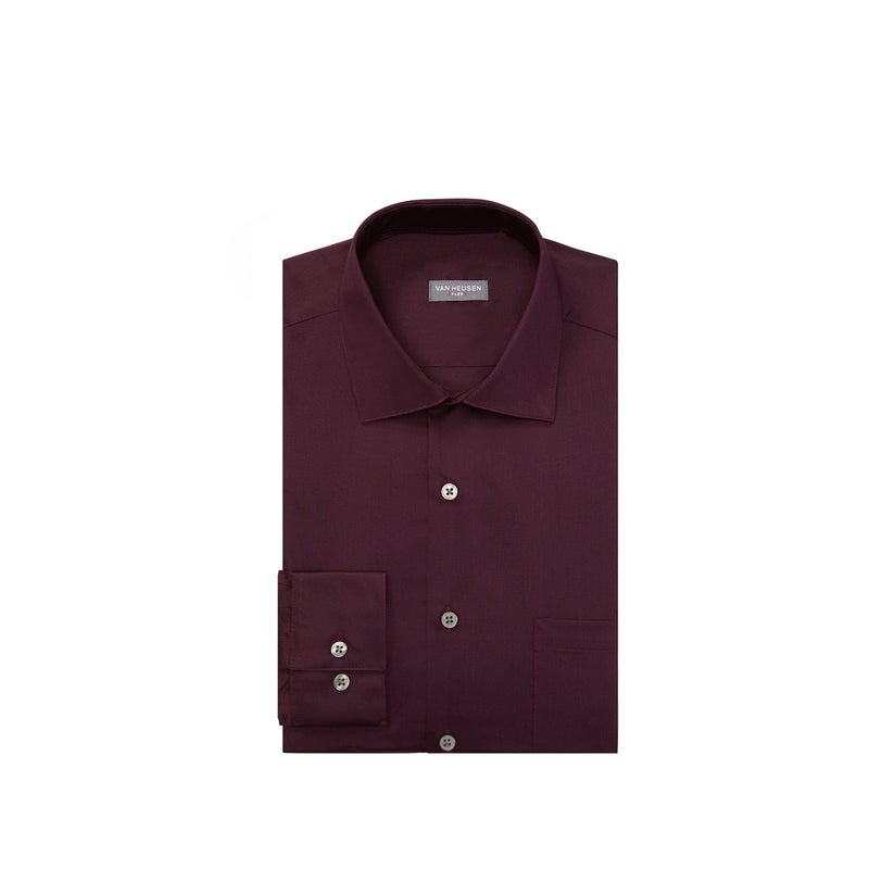 Van Heusen فان هيوزن للرجال قميص رسمي ضيق مع ياقة فليكس مطاطية بلون موحد، هيرث، 17.5 رقبة 32 -33 كم أمريكي - Image 3